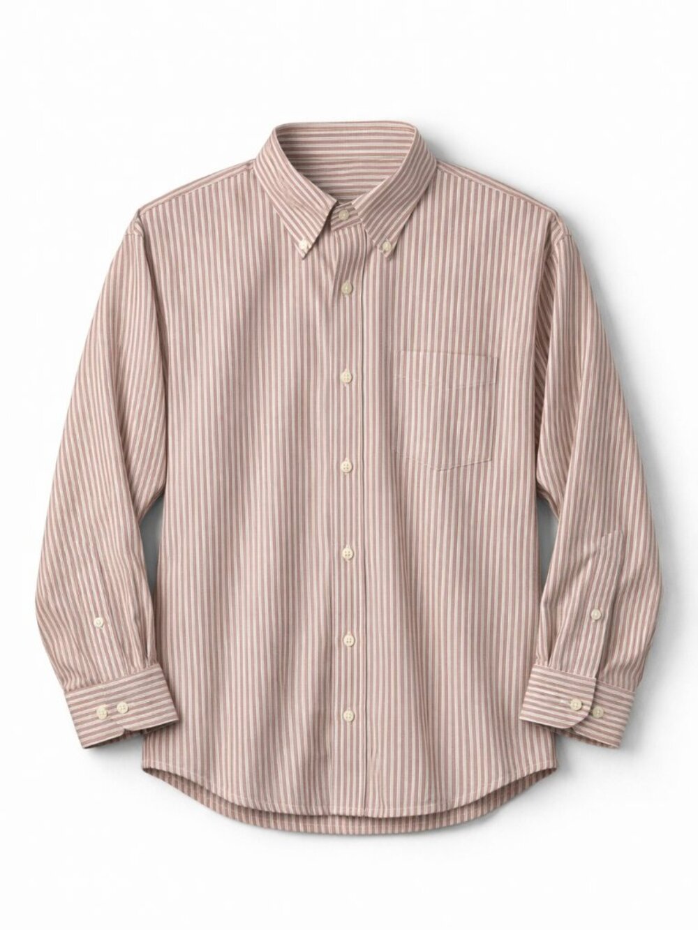Lands’ End Men’s Supima No Iron Oxford Shirt | Red & White Stripe | Size 17.5 